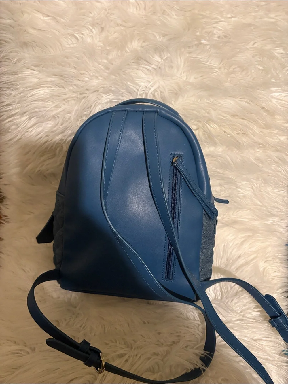 Quilted Blue Mini Backpack Handbag medium size